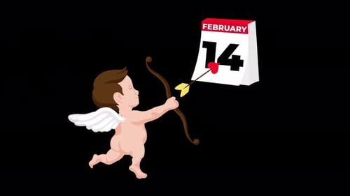 february 14th valentine's day, cupid with his bow and arrows of love animation 4k