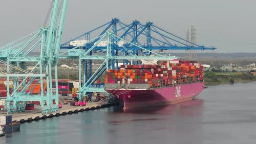 Container Port with Cargo Containers in Savannah Georgia Crane Unloading Freight Containers