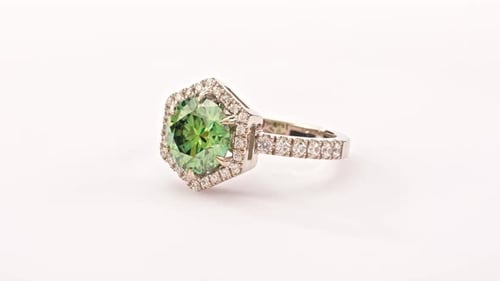 Diamond Ring with Large Green Hexagon Gem