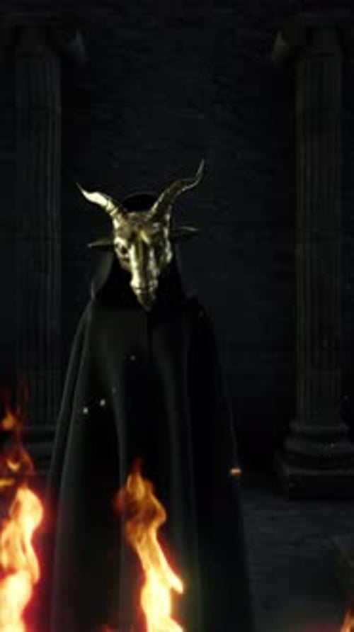 Hooded Goat Masked Figures In A Secret Temple