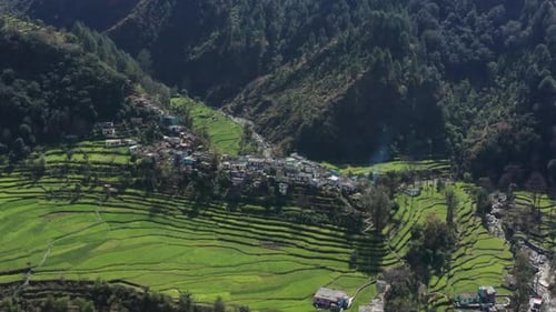 Ginwala Village Terraced Hillside in Valley in Uttarakhand India