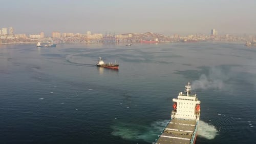 Cargo Ship Duo in Sea Aerial View Cargo Ship Vessel of Global Business Cargo Ship Instrumental in