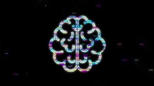 Vibrant brain wave pattern with colorful neon lights on black background