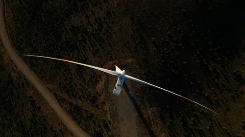 Aerial View of Wind Turbine in Rural Setting