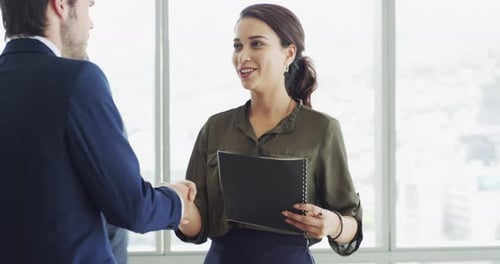 Business Handshake Between Man and Woman in Office