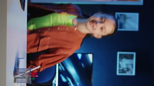 Kid Filming Video for Her Newly Opened Online Channel Presenting Herself to Audiences