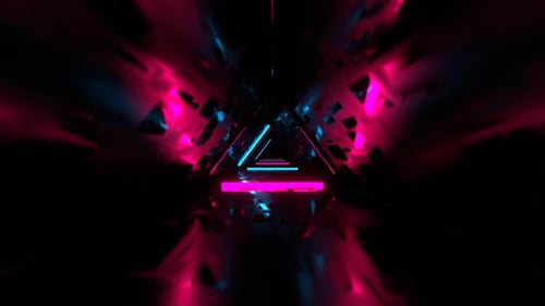Cyan And Pink Flashing Triangular Neon Corridor Background VJ Loop In 4K