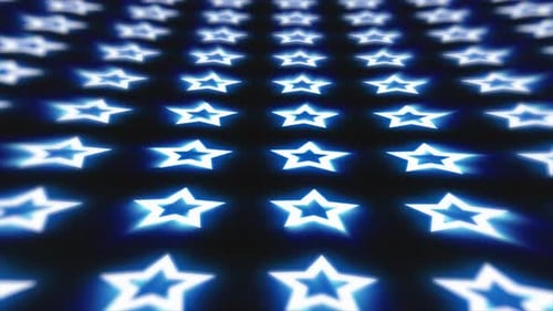 Abstraktes blaues Muster aus leuchtenden geometrischen Sternen, schleifenförmiger futuristischer Hintergrund