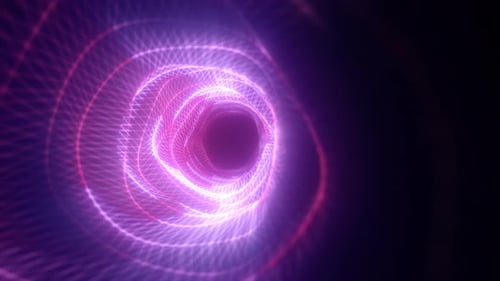 Abstrakter hellviolett leuchtender Hintergrund mit einem Tunnel aus Linien und Energiestreifen