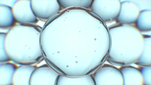 Scientific Close-Up of Glossy Water Droplets Forming Molecular Structure