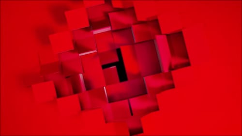 Red Geometric Cubes Expanding Reveal Transition