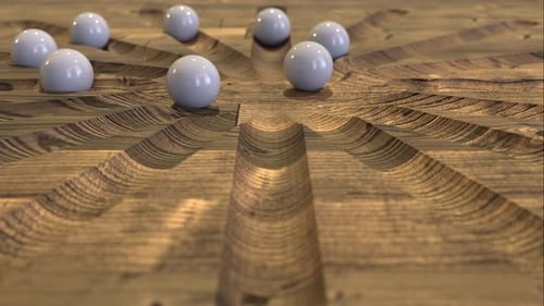 Trendy 3D Satisfying Loop Animation Marble Balls Illusion on Wooden Board Close Up