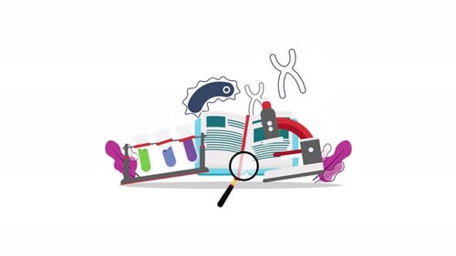 Animated Flat Design Illustration of Science and Education Concepts