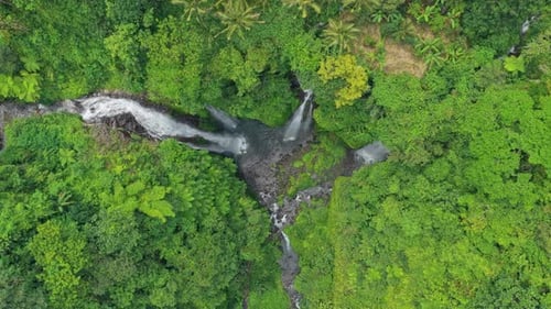 Aerial top down view of Fiji Waterfall in bali