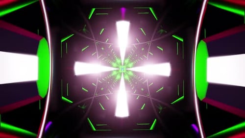 Neon Kaleidoscope Tunnel VJ Loop with Glowing Geometric Symmetry and Pulse