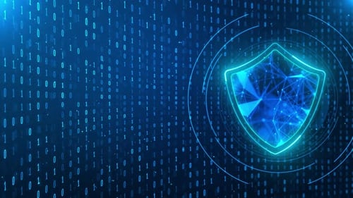 Cyber Security Shield with Digital Binary Code Background