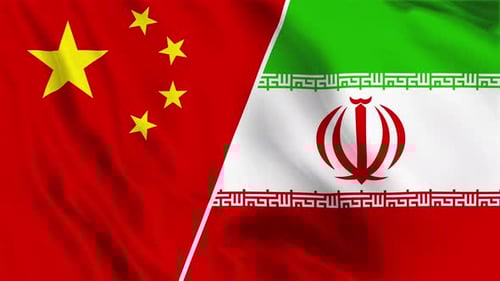 China and Iran National Flags Waving Smoothly