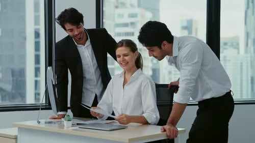 Business Officer with Teamwork Brainstorming and Talking at Office