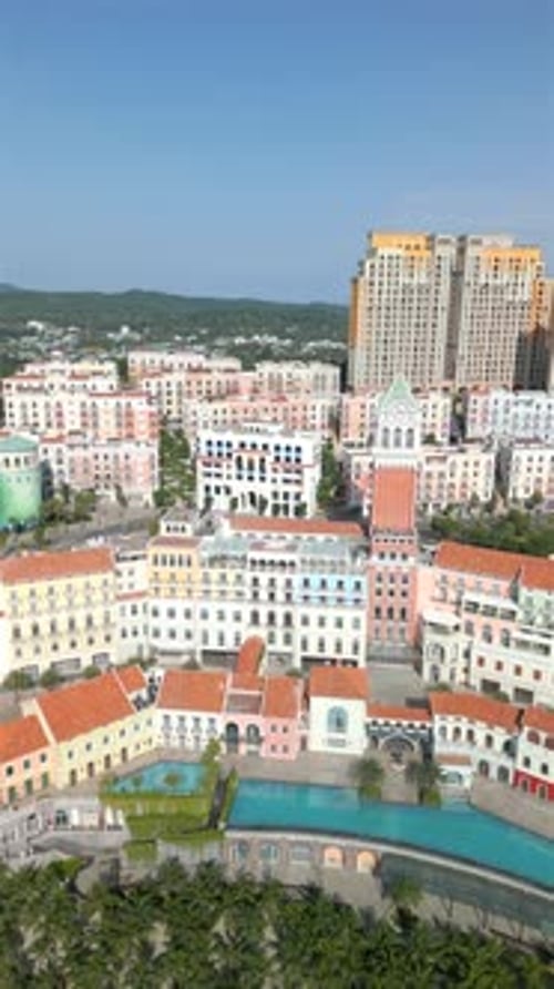 Aerial View of Sunset Town on Phu Quoc Island Vietnam