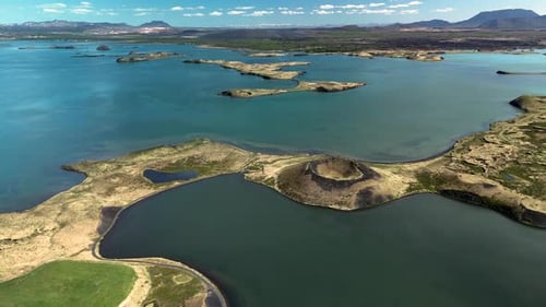 Majestic Views Over Myvatn Lake in Iceland with Islands and Scenic Landscapes