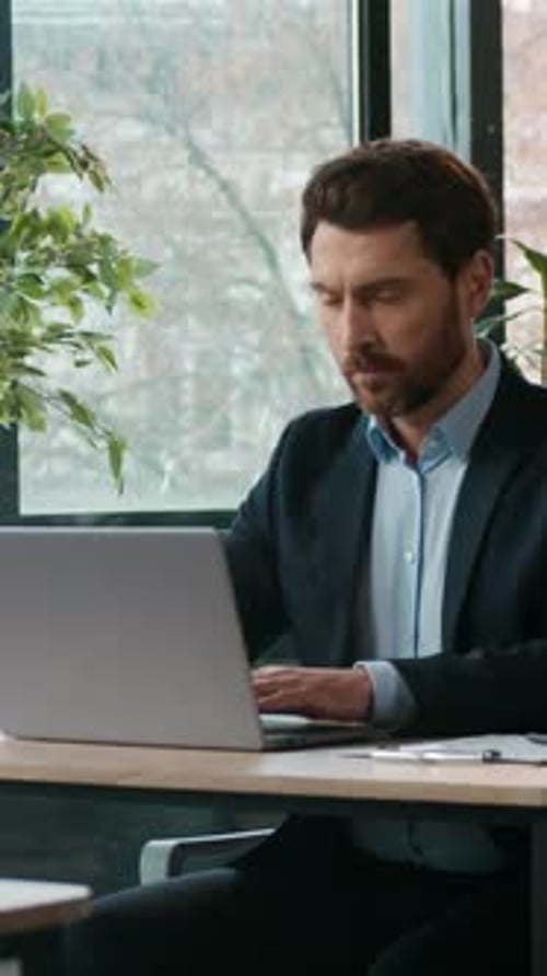 Caucasian Businessman Typing Laptop in Office Professional Male Manager Working Entrepreneur