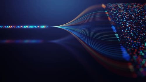 Futuristic Binary Data Stream and Particle Transformation