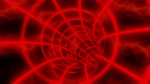 Red Color Animation Loop with Glowing Lights Interdimensional Tunnel Background 3d