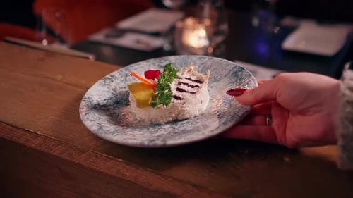 Plate of Food on a Wooden Counter