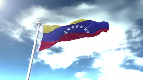 Venezuelan Flag Waving Realistically in the Wind with Sky Background