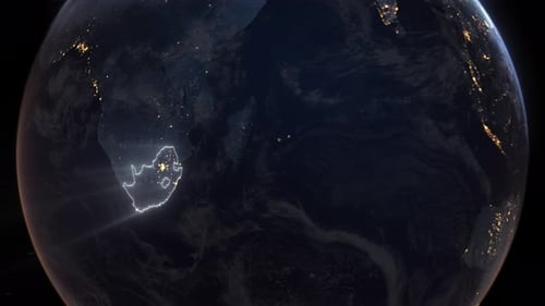 Realistic Earth Orbit and Zoom Glowing Borders South Africa