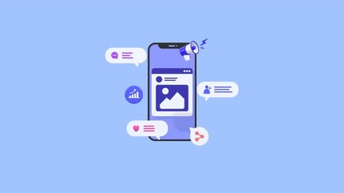 3D Animated Smartphone with Social Media Marketing Icons