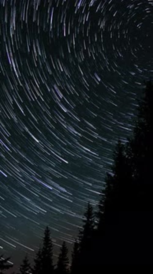 Rotating Star Trails in Night Sky Time Lapse