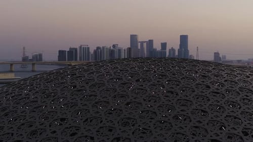 Aerial view of the Louvre, an art museum in Abu Dhabi.