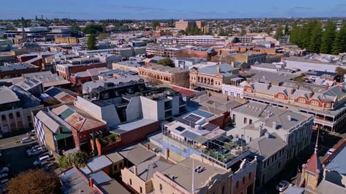 Aerial view of buildings and apartments in Fremantle, Perth, Australia