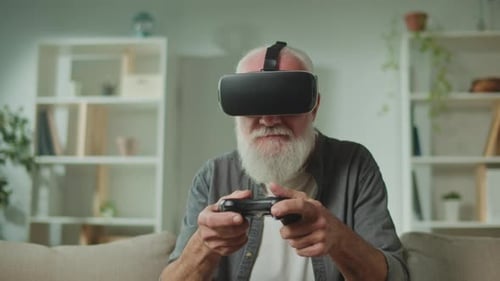 Senior Man Gaming with Virtual Reality Headset