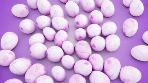 Pink Easter Eggs Revealing Copy Space on Purple Background