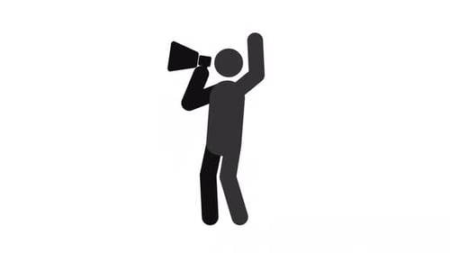 Flat Design Stick Figure Announcing with Megaphone Loop Animation