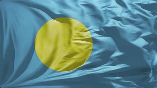 Palau National Flag Waving in Realistic Slow Motion