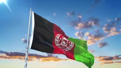Realistic Waving Flag of Afghanistan Against Sky