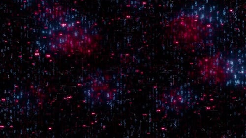 Digital Red and Blue Random Alphanumeric Code. Cyber Encryption and Big Data Chaos.