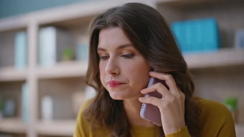 Woman Talking on Phone in Home Close Up