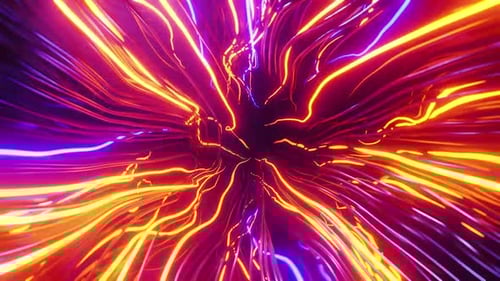 Dynamic abstract neon light trails in a tunnel motion background