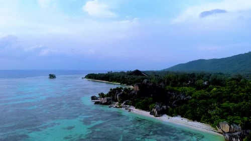 Anse Source D Argent Beach La Digue Island Seychelles Aerial View on Tropical Beach Seychelles