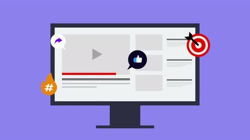 Animated Video Player Interface with Social Media Marketing Icons