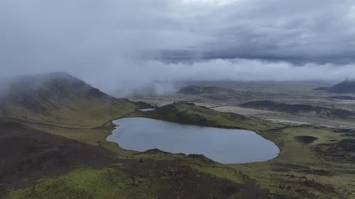 Aerial view of lake and landscape, iceland.