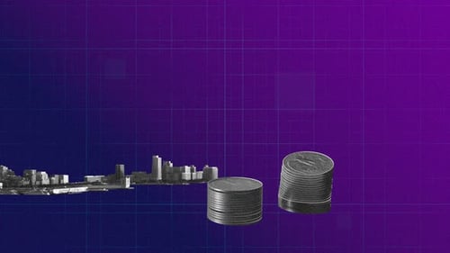 Background Animation for Annual Report Presentation Showing Charts, Graphs and Coins Falling