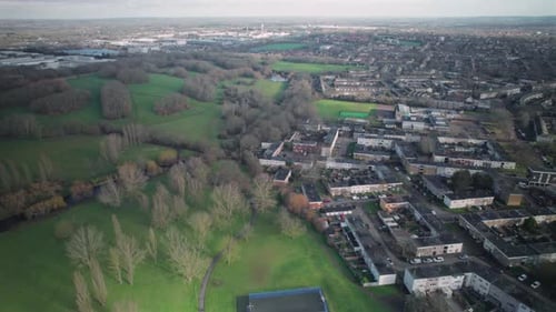 Gloucester Park, Basildon, Essex, Einrichtung einer Drohnenaufnahme aus der Luft