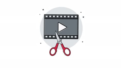 Bobina de película 4K con tijera. Concepto de edición de vídeo Vídeo de animación