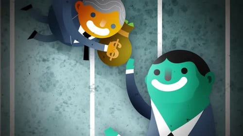 angel investor with wings giving a bag of dollars to an entrepreneur