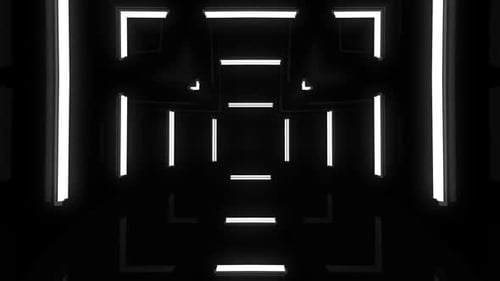 Dynamic geometric tunnel with bright neon lights in motion